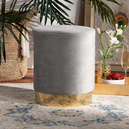 Baxton Studio Chaela Contemporary Glam and Luxe Grey Velvet Upholstered and Gold Finished Metal Ottoman 198-12205-ZORO